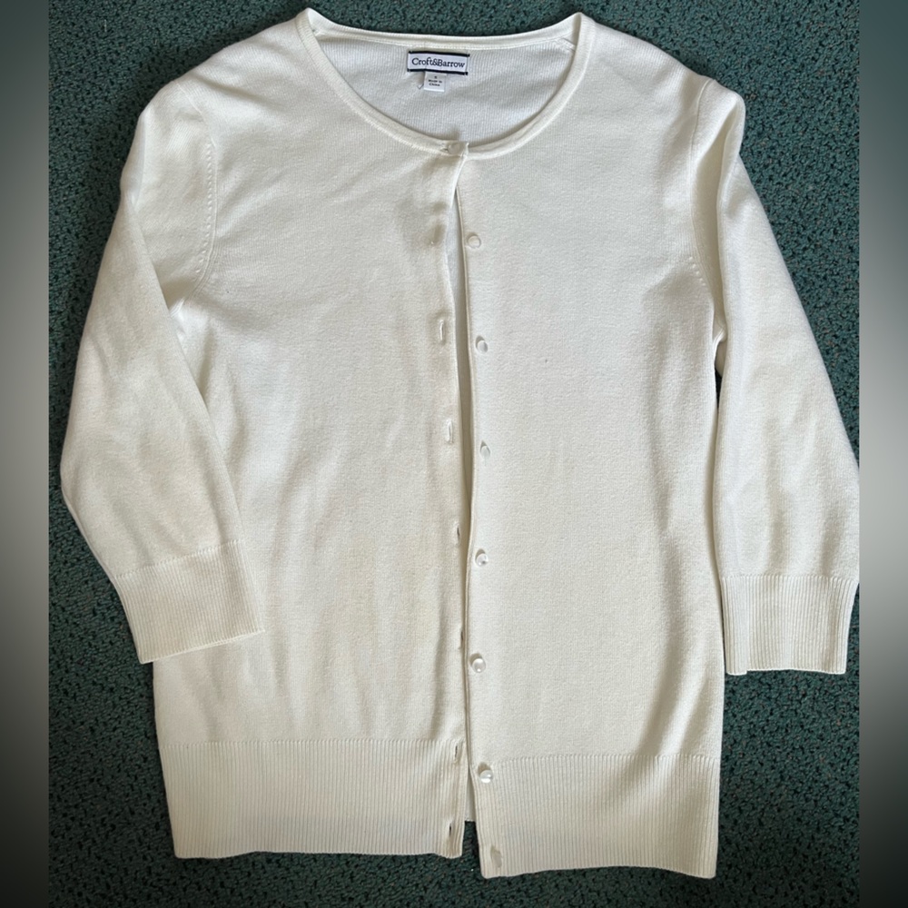Croft and Borrow Pima Cotton White Cardigan size S